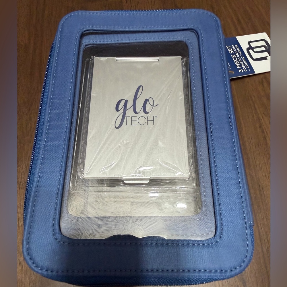 GLO TECH  3‑PIECE COSMETIC BAG SET WITH COMPACT MIRROR